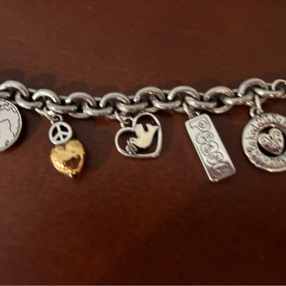 Brighton Silver Charm Bracelet with Heart and Peace Charms - Picture 3 of 13